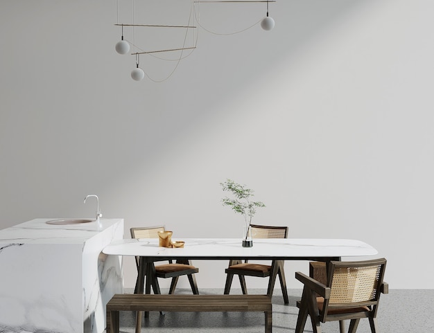 Tavolo e sedie nella sala da pranzo 3d render