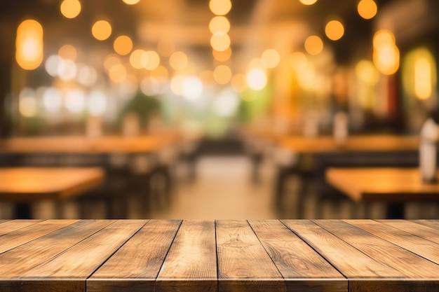 tavolo in legno con sfondo sfocato del ristorante