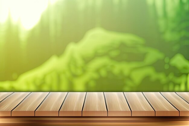 Tavolo in legno con sfondo sfocato