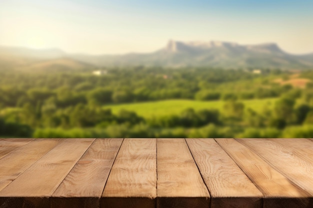 tavolo in legno con vista sul paesaggio e sulle montagne