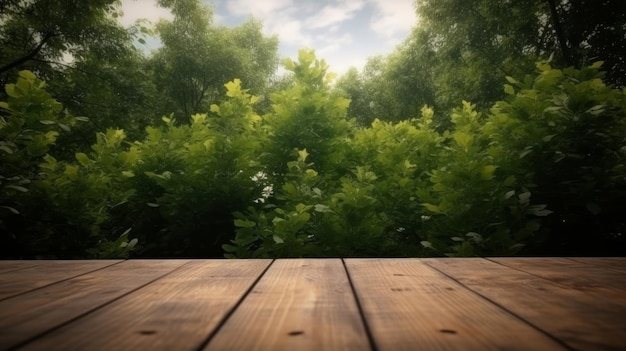 Tavolo in legno sfondo naturale Illustrazione AI Generativo