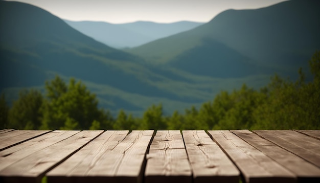 Tavolo in legno vuoto con sfondo sfocato Può essere utilizzato per montare o dimostrare i tuoi prodotti