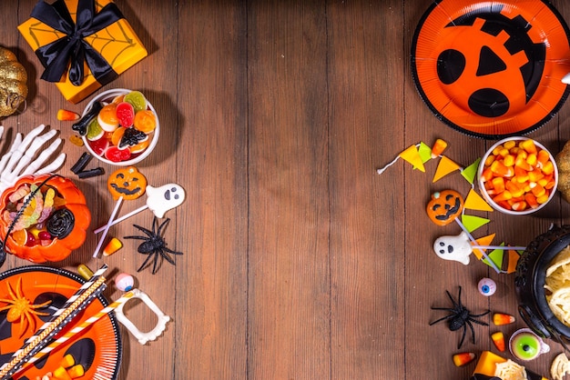 Tavolo per dolci e snack per feste di Halloween