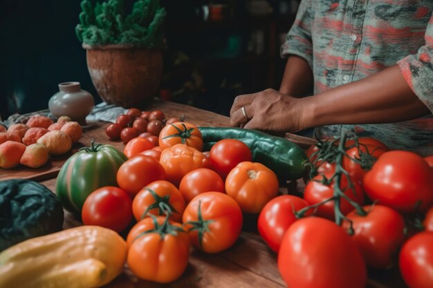 Tavolo per la raccolta del pomodoro Cibo estivo Genera Ai