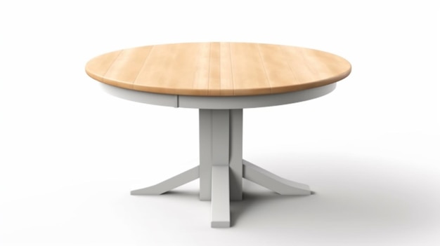 Tavolo rotondo in legno dipinto di bianco Tavolo da pranzo isolato su uno sfondo bianco IA generativa