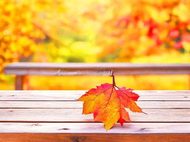 Tavolo vuoto di legno con sfondo autunnale