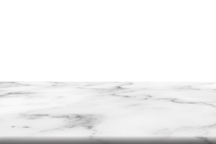 Tavolo vuoto di marmo bianco su sfondo bianco