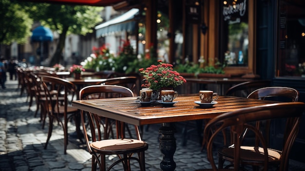 tavolo vuoto e caffè in autunno