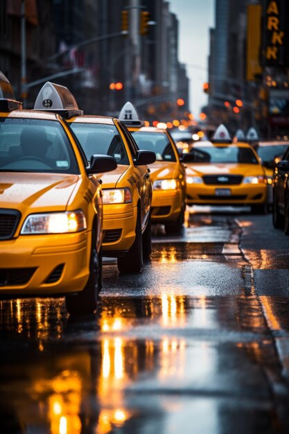 Taxi giallo nel traffico su una strada cittadina a rallentatore AI generativa