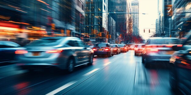 Taxi giallo nel traffico su una strada cittadina a rallentatore AI generativa