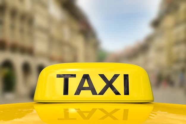 Taxi per viaggiare con lo sfondo del paesaggio urbano