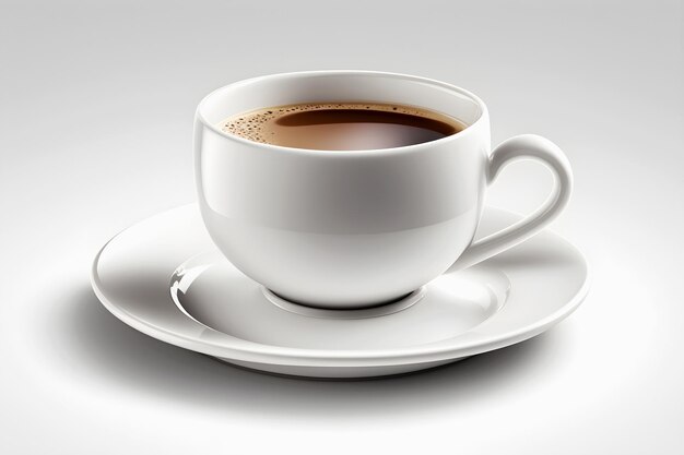 Tazza bianca con caffè su sfondo chiaro