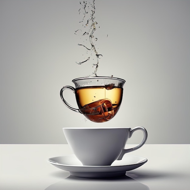 tazza con tè su sfondo bianco tazza con tè su sfondo bianco tazza di tè con spruzzata
