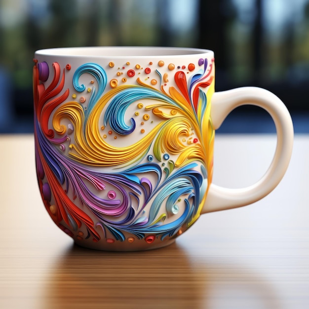 Tazza da caffè colorata con dettagli iperrealistici Design unico della tazza