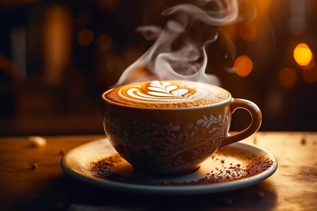 Tazza da caffè con latte art Illustrazione dell'IA generativa