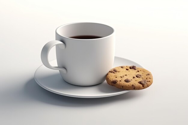 Tazza da caffè e illustrazione di biscotti sfondo bianco IA generativa