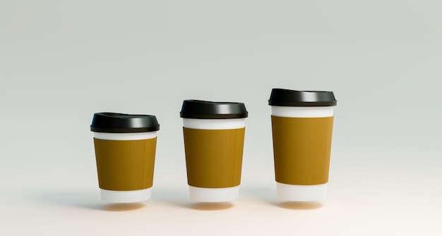 Tazza da caffè mock up su sfondo bianco, rendering di illustrazioni 3D