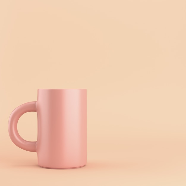 Tazza da caffè su pastello rosa con copia spazio. Rendering 3D