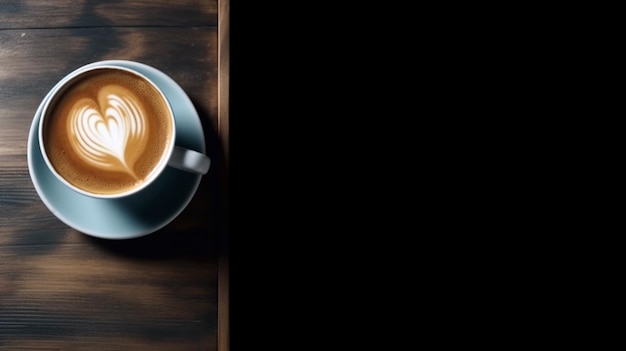 Tazza da caffè sul vecchio tavolo da cucina Vista dall'alto con copia spazio per il testo