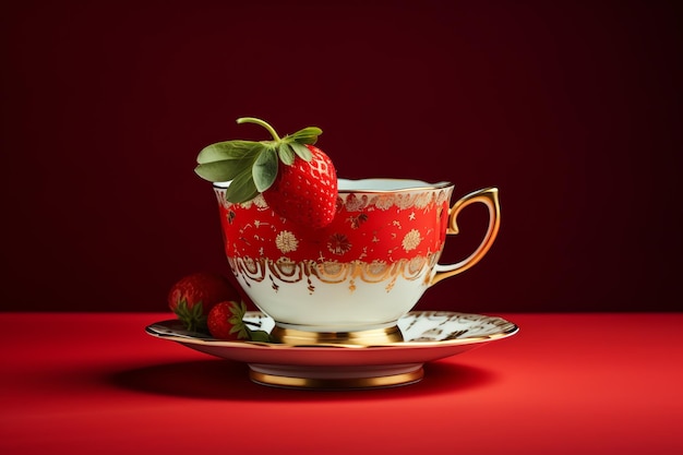 Tazza da tè vintage alla fragola Foto Cottagecore vita semplice