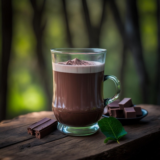 tazza di caffè cioccolato su sfondo tavolo in legno illustrazione immagini AI generato