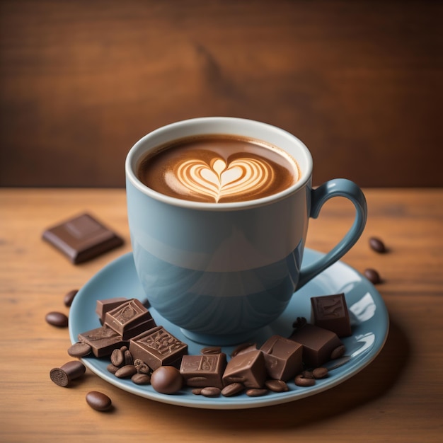 Tazza di caffè con barrette di cioccolato