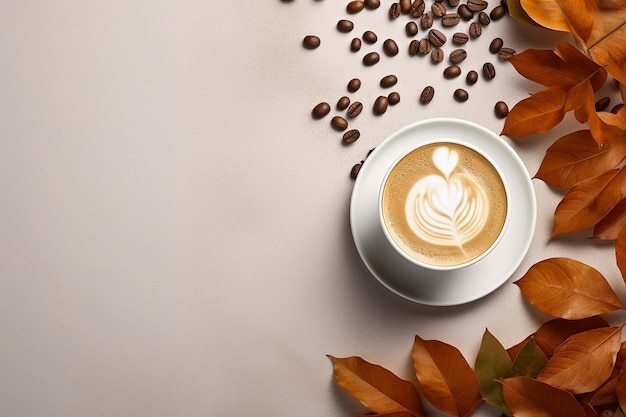 Tazza di caffè con chicchi di caffè in sacchetto di tela e polvere di caffè in un cucchiaio di legno con caffè sfocato