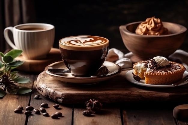 Tazza di caffè con cioccolato e cannella IA generativa