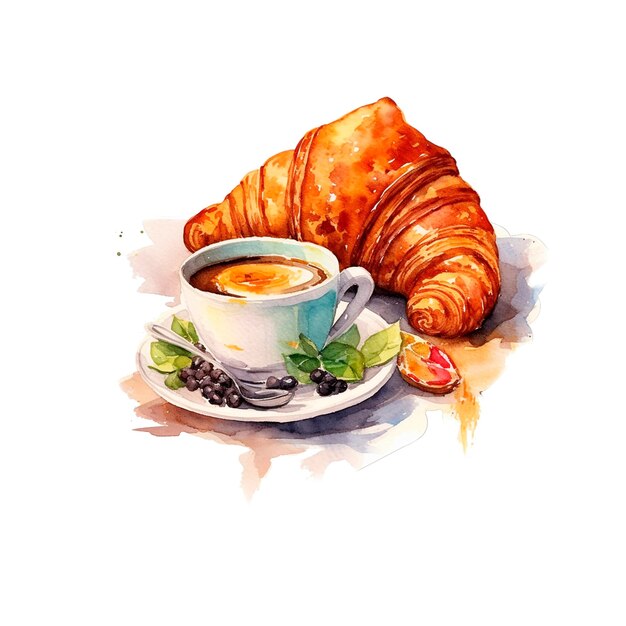 tazza di caffè con cioccolato tazza di cioccolato con croissant tazza di caffè con dessert caffè de