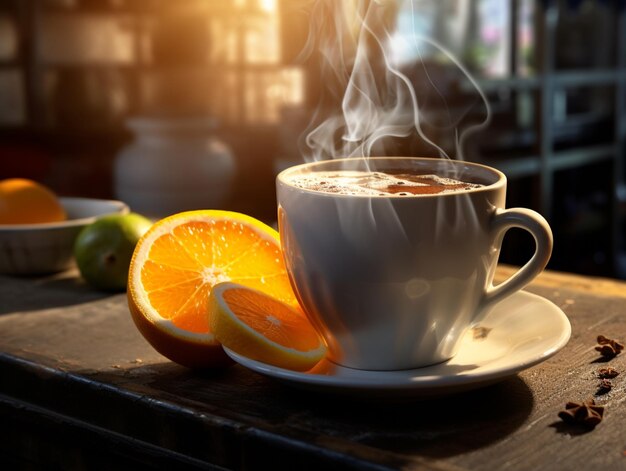 tazza di caffè con l'arancia