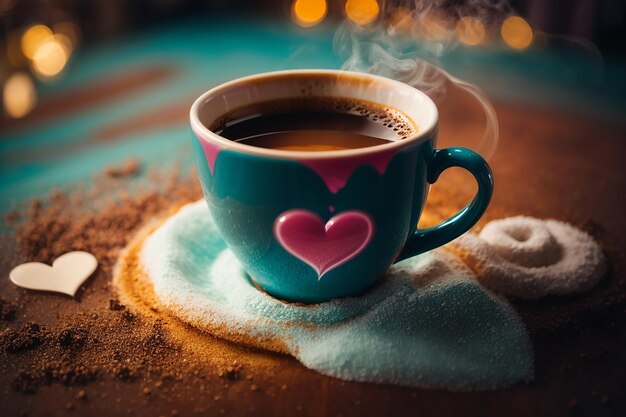 Tazza di caffè con un cuore disegnato in schiuma