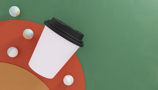 Tazza di caffè di carta bianca su sfondo verde ang rosso