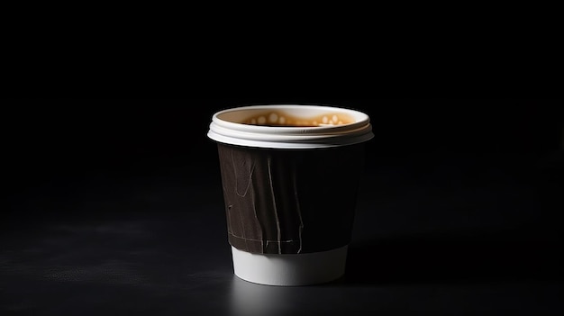 Tazza di caffè di carta su sfondo nero Ia generativa