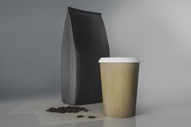 Tazza di caffè e chicchi di caffè