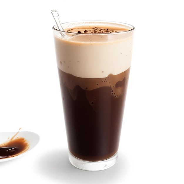 tazza di caffè freddo su sfondo bianco