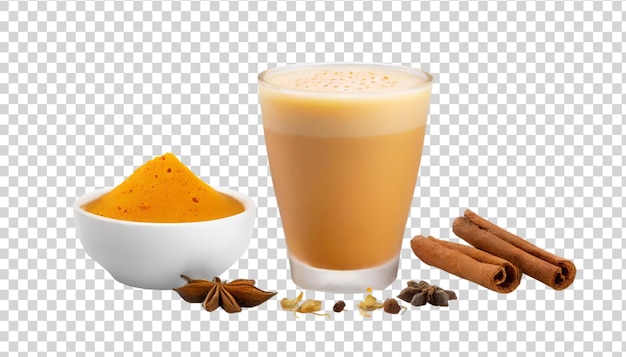 tazza di caffè gourmet con latte art bastone di cannella su sfondo trasparente