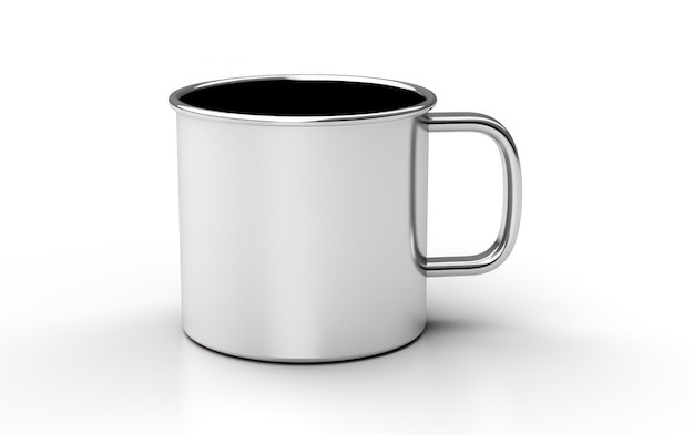 tazza di caffè in acciaio in stile 3d su sfondo bianco