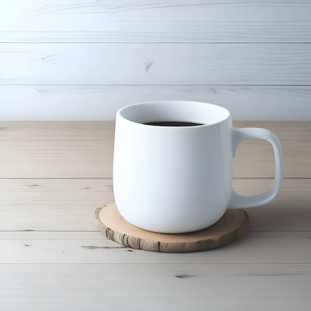 tazza di caffè in un'immagine di tazza da tavolo in legno per mockup