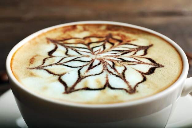 Tazza di caffè latte art primo piano