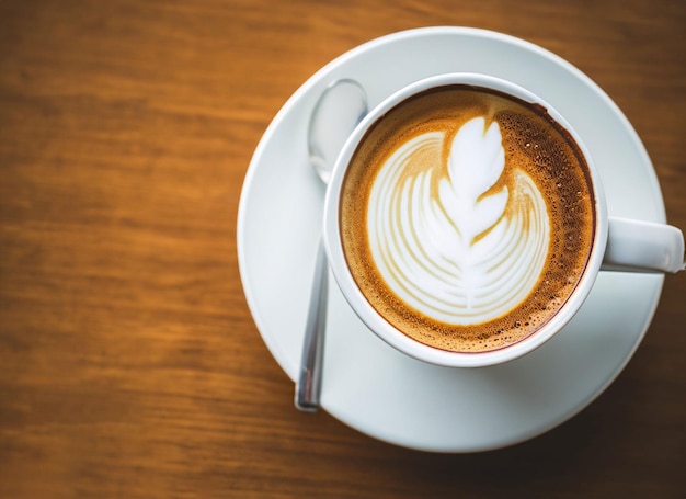 Tazza di caffè latte sul tavolo di legno Giornata internazionale del caffè