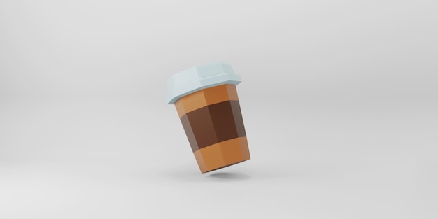 Tazza di caffè low poly su sfondo bianco.