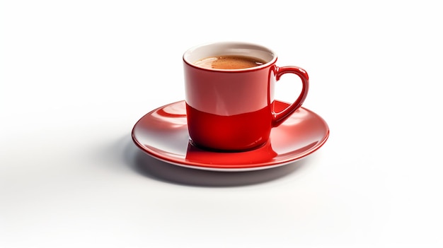 Tazza di caffè rossa su sfondo bianco Ai generativa