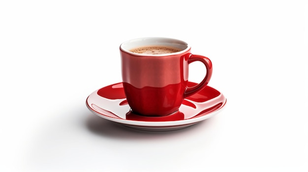 Tazza di caffè rossa su sfondo bianco Ai generativa