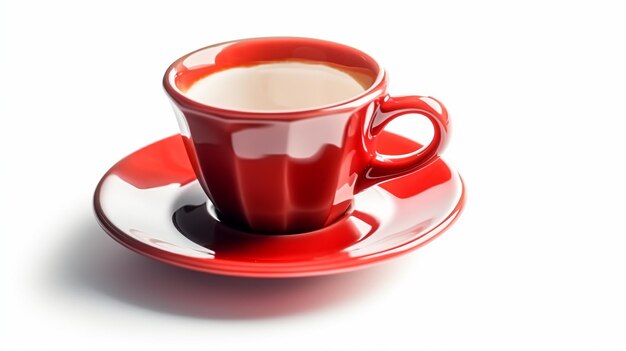 Tazza di caffè rossa su sfondo bianco Ai generativa