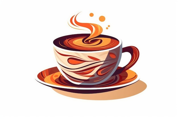 Tazza di caffè su sfondo bianco in stile cartone animato AI generato