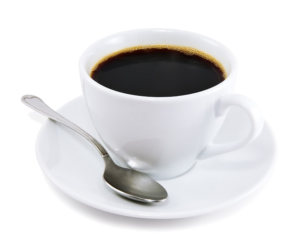 Tazza di caffè su sfondo bianco