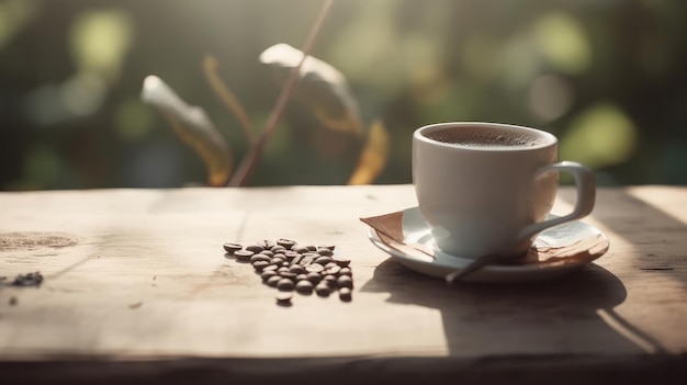Tazza di caffè su sfondo naturale Illustrazione AI GenerativexA