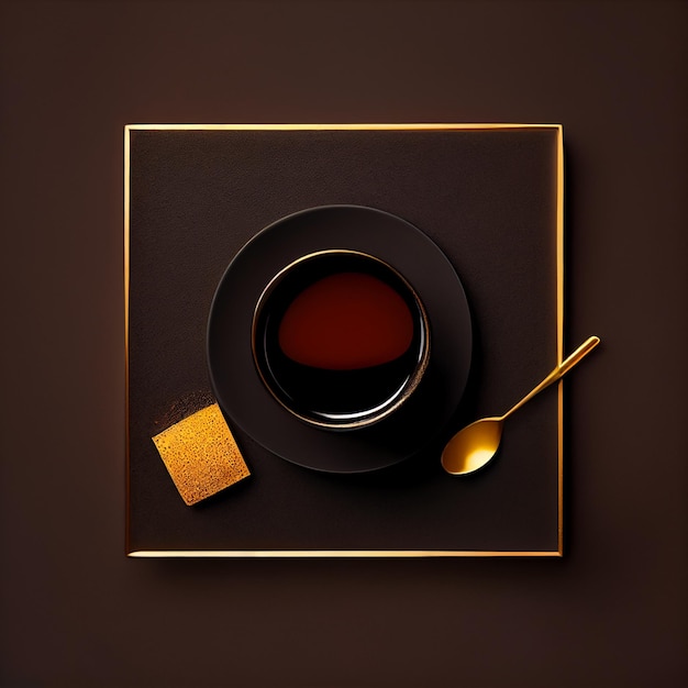 Tazza di caffè su sfondo nero oro Vista dall'alto
