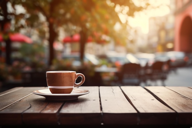 tazza di caffè sul tavolo caffè moderno sfondo sfocato