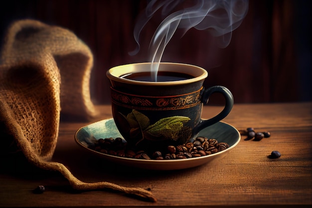 Tazza Di Caffè Sul Tavolo Di Legno AIxA Generativo